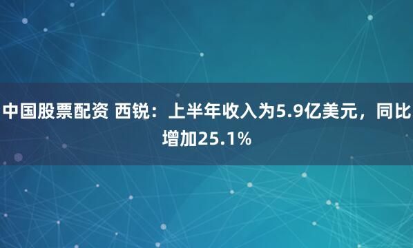 中国股票配资 西锐：上半年收入为5.9亿美元，同比增加25.1%